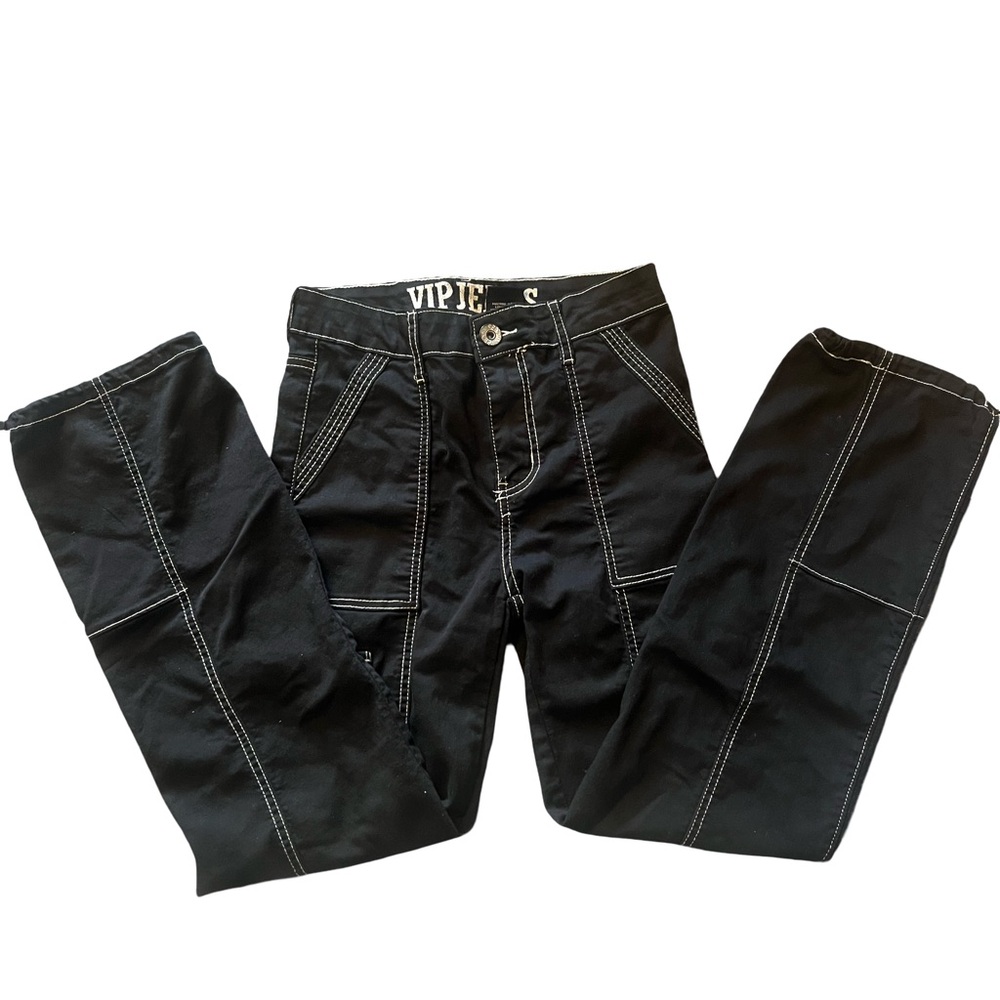 VIP Black Cargo Pants with White Accents